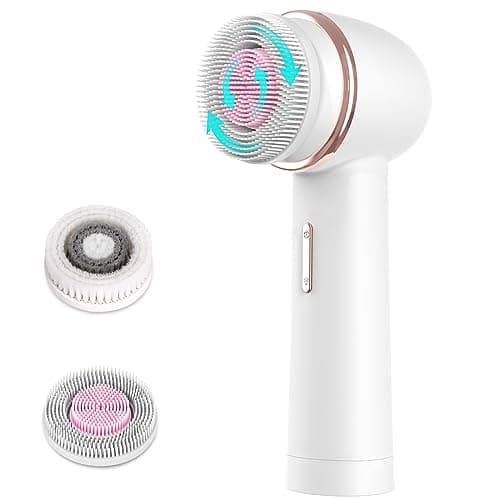 Image of MYCARBON Face Brush IPX7 Waterproof Electric Facial Cleansing Brush Device Beauty Skin Machine for Deep Cleaning/Gentle Exfoliating/Massaging/Tighten Skin(Beige) (White)