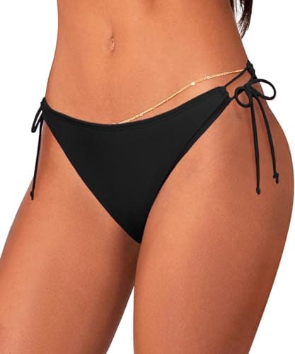 Image of Coloquin Women's Bikini Bottoms Swim Briefs Side Tie Low Waist Swimsuit Swim Bottom Black S