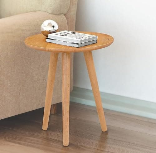 Image of Hallowood Furniture Waverly Oak Round Side Table with 3 Legs, Solid Wooden Oak Small Table for Bedside, Living Room, Hallway, Office or Balcony, Compact Plant Stand