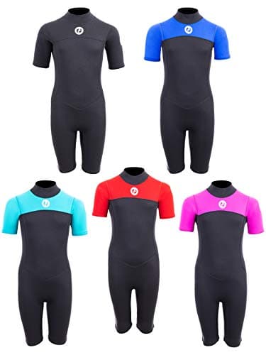 Image of Two Bare Feet Kids Shorty Wetsuit 2.5mm Neoprene – Summer Suit for Boys & Girls – Ideal for Surfing, Swimming & Watersports – Lightweight, Flexible, Ages 4–16 (Medium, Blue/Black)