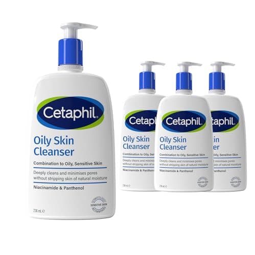 Image of Cetaphil Oily Skin Cleanser, Face Wash, For Combination to Oily Sensitive Skin, With Niacinamide, Pack of 4 Items (4 x 236ml), Packaging May Vary