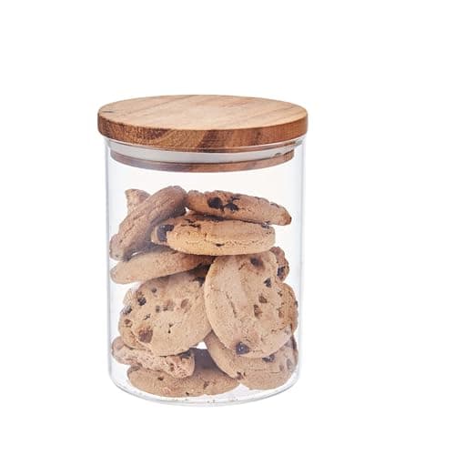 Image of Eden & Willow Glass Kitchen Storage Canister Jars with Airtight Acacia Wooden Lids | Borosilicate Glass Food Storage Containers for Kitchen Pantry Organisation (1, 0.8L)