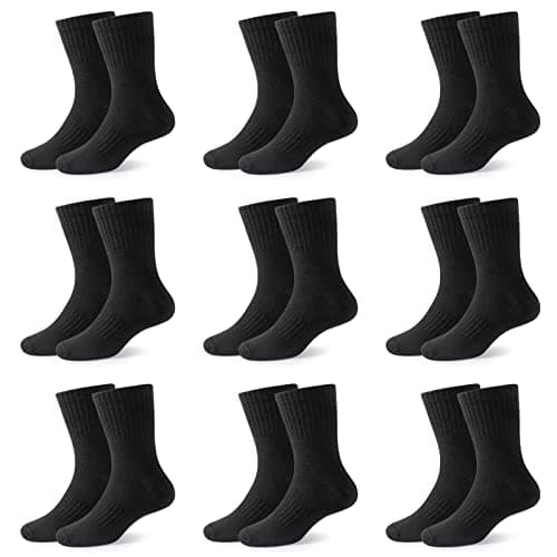 Image of JOCMIC 9 Pack Junior Cotton School Sports Socks Toddler Kids Crew Athletic Boys Girls Cushioned Ankle 11-15 Years