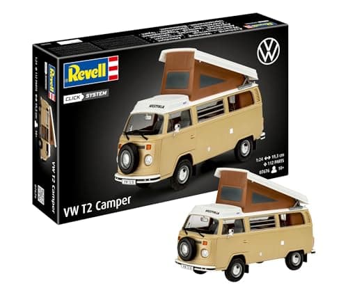 Image of Revell 07676 VW T2 Camper (Click System) 1:24 Scale Unbuilt/Pre-coloured/Click-Together (Non-Glue) Plastic Model Kit