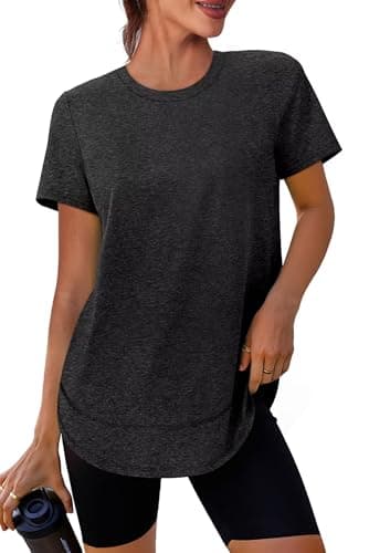 Image of XIEERDUO Gym Tops for Women UK Crewneck Short Sleeve Sports T Shirts Lightweight Moisture Wicking Quick Dry Activewear Clothes with Sun Protection UPF 50+ Black 3XL