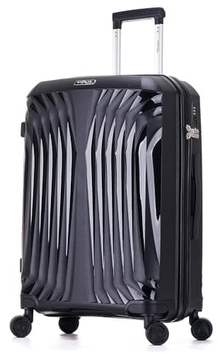 Image of DK Luggage 24” Medium Suitcase Hard Shell Polypropylene PP Luggage with 4 Spinner Wheels, Lightweight Travel Suitcase Trolley (Black ST81, Medium)