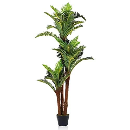 Image of INMOZATA Artificial Trees Outdoors Cycas Palm Tree Areca Tree Tropcial Decorative Fake Plants in Pot 150cm for Indoor Outdoor Garden