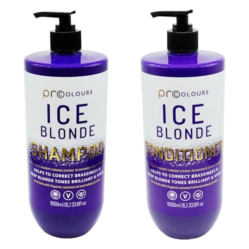 Image of Pro Colours Ice Blonde Shampoo and Conditioner Set, 1000ml Each, Purple Toning, Brassiness Correction