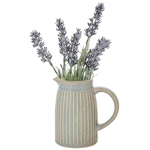 Image of Pitcher Jug Vase Blue Ribbed Flower Vase Vintage Style Dining Table Centrepiece Ceramic Jug Glazed Earthenware Windowsill Shelf Bedside Table Decor Vase Home Gift (Small)
