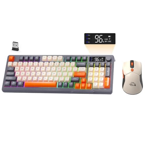 Image of ZIYOU LANG×FREEWOLF T96 Wireless Keyboard and Mouse Set, Bluetooth/2.4GHz Dual-Mode,Smart Display & Knob,Rainbow LED Backlit, 94-Key Rechargeable Keyboard with Wireless Computer Mice-Shimmer