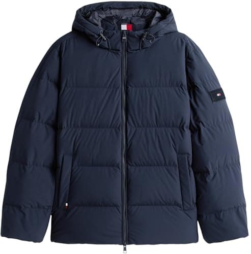 Image of Tommy Hilfiger Men’s Down Hooded Water Repellent Puffer Jacket, Blue (Desert Sky), L