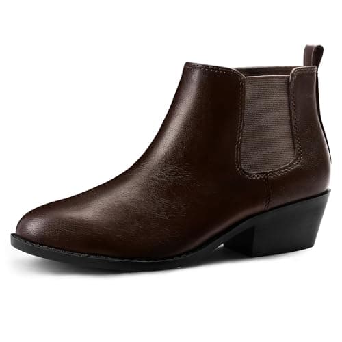 Image of FUPPIA Chelsea Boots Women Fashion Ankle Booties Classic Low Heel Side Zip Shoes for Women Black Brown Brown Size 9