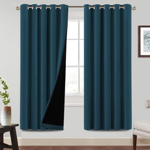 Image of BellaHills 100% Blackout Curtains for Bedroom Thermal Insulated Blackout Curtains Heat and Full Light Blocking Eyelet Curtains for Living Room with Black Liner 2 Panels, 66 x 72 Inch, Dark Teal