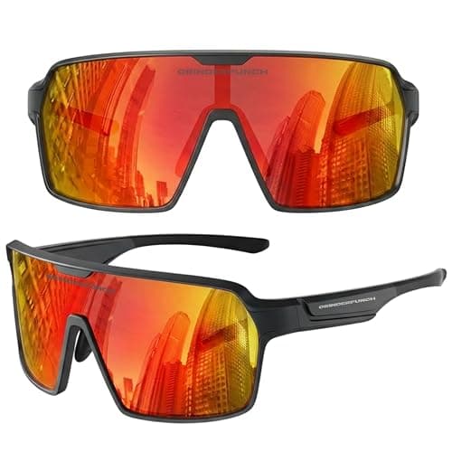 Image of grinderPUNCH Polarized Sports Sunglasses for Men Women UV Protection Shades for Baseball Running Cycling Skiing & Pickleball - Red