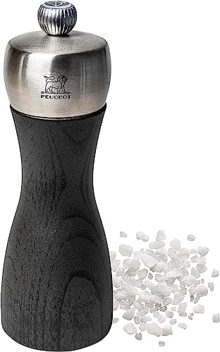 Image of Peugeot - Fidji Salt Mill - Adjustable Grinder - Wood and Stainless Steel - 15 cm - Graphite