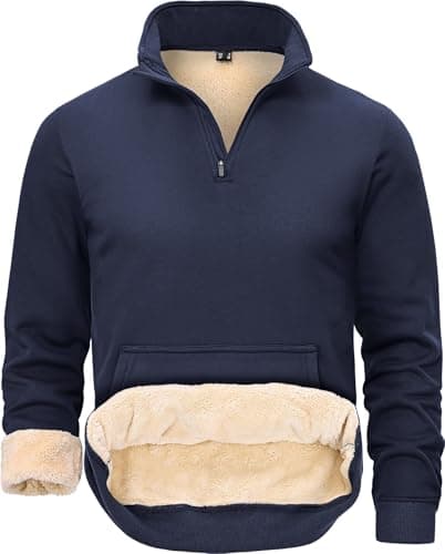 Image of Peakwell Men's Winter Sweatshirts Warm Jumper Sherpa-Lined 1/4 Zip Pullover Soft Sweaters Casual Long Sleeve, Navy, XL