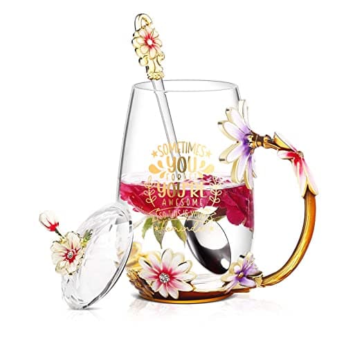 Image of Luka Tech Flower Glass Mug Tea Cup Unique Gift Idea for Birthday Mothers Day Christmas, Sometimes You Forget That You are Awesome Inspirational Thank You Gifts for Women, Coworker, Friends,Female