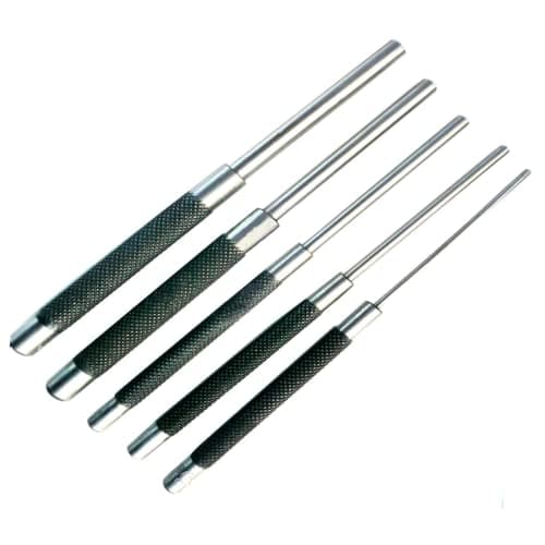 Image of Dapetz ® Long Steel 8" 200mm Parallel Pin Punch Set Flat Centre 3mm - 9mm Hardened Steel Knurled Handles for Excellent Grip Roll Nail 5 Piece Set