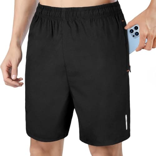 Image of AUYAO Mens Running Gym Quick Dry Shorts, Men's Summer Casual Sports Short with Zipper Pockets, Outdoor Workout Training Short, Elasticated Waist Breathable Stretch Short Pants for Fitness, Jogger