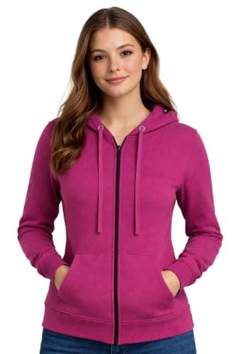 Image of Bahob® 1 & 2 Pack Womens Ladies Plain Zip Up Hoodie Long Sleeve Sweatshirt Full Zip Top Soft Jumper Jacket Hoodies Top S-6XL (WZH-101-C, Small)
