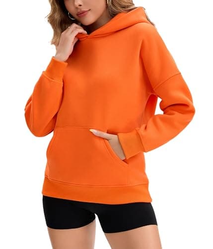 Image of FDKLOOK Womens Oversized Hoodie Pullover Long Sleeve Bright Color Ladies Fleece Sweatshirt with Pockets Orange XL