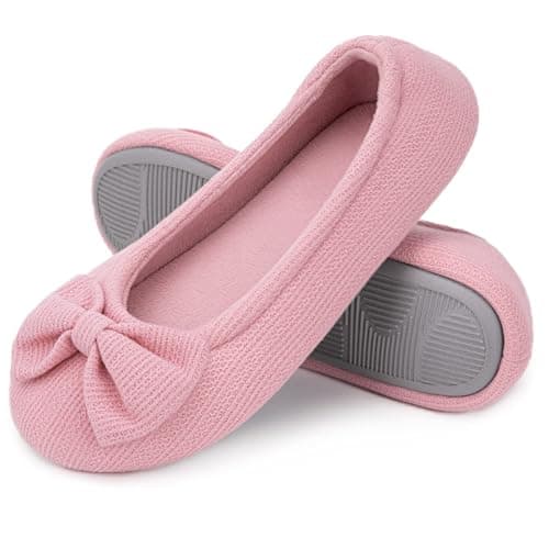 Image of EverFoams Women's Ballerina Slippers Lightweight Comfy Memory Foam House Shoes with Stretchable Heel Design, Pink, 7/8 UK