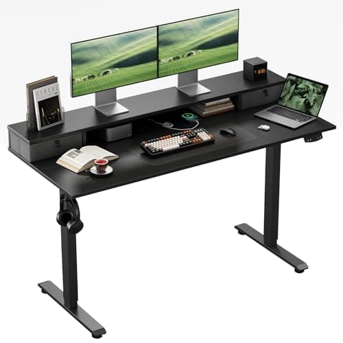 Image of Klicelor Height-Adjustable Desk with Double Drawers, Electric Height-Adjustable Desk, Sit-Stand Computer Desk, Ergonomic Standing Desk, 120 x 60 cm, Black
