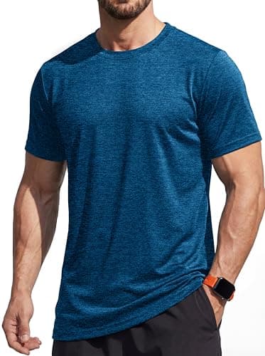 Image of MAGCOMSEN Workout Running Shirts Men Training T-Shirts Quick Dry Breathable Moisture Wicking T-Shirts Sports Gym Short Sleeve Shirts Mid-Blue, L