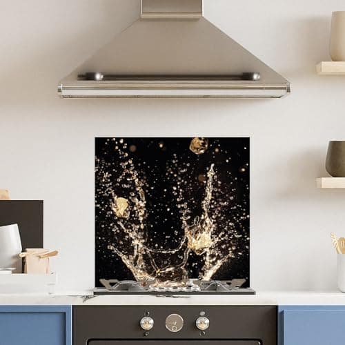 Image of Premium 60cm x 60cm Champagne Splash Glass 6mm Kitchen Splashback Heat Resistant Toughened Polished Edges - Back Splash Back Coloured Hob Painted Tempered Splashback ((w)600 x (h)600)