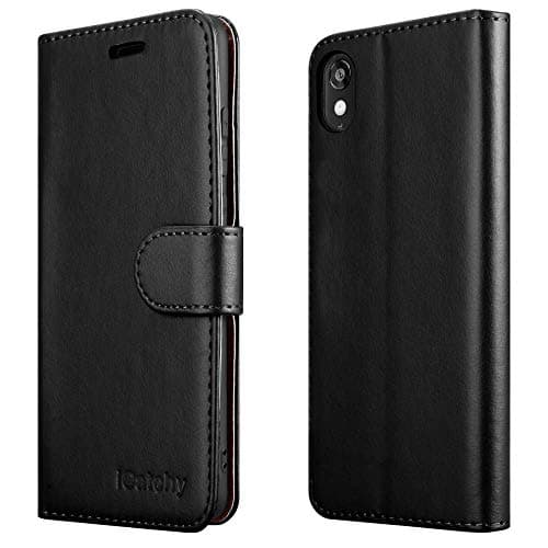 Image of iCatchy For Huawei Y5 2019 Case Leather Wallet Book Flip Folio Stand View Cover Pouch Compatible with Huawei Y5 2019 (Black)