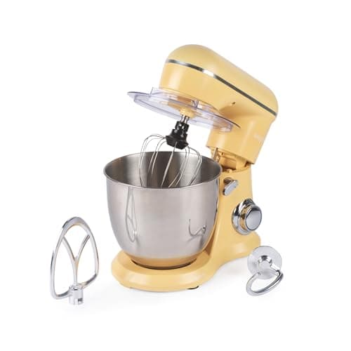 Image of Salter British Bakes Stand Mixer – 5L Food Mixer for Baking, 1300W, 10 Speeds, Easy Control Dial, Removeable Splash Guard, Yellow Electric Kitchen Appliance with Whisk, Dough Hook and Beater