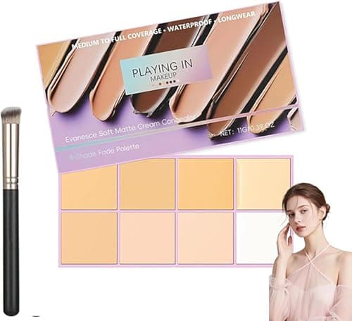 Image of Evanesce Soft Matte Cream Concealer,8-Shade Fade Palette with Brush,Waterproof Full Coverage Cream for Blemishes & Cover,Long-Lasting Lightweight Formula Safe,Color Correcting Cream (Light Colour)