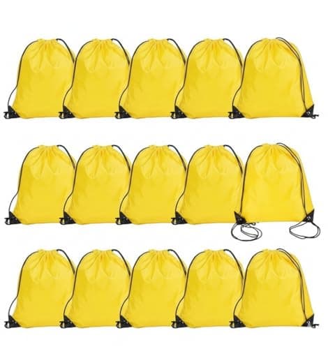 Image of Playcrate 15 Yellow Drawstring Bags Backpack - Party Gift Bags & Sports String Bag for Gym, School, Travel Storage Organization (Yellow)