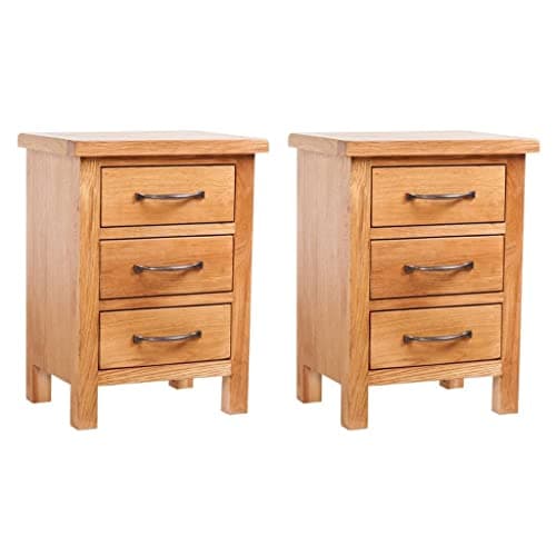 Image of SooIarix Bedside Tables Set of 2, 40 x 30 x 54 cm, Solid Oak Wood with 3 Drawers, Rustic Side Table for Bedroom, Sturdy Small Cabinet for Storage