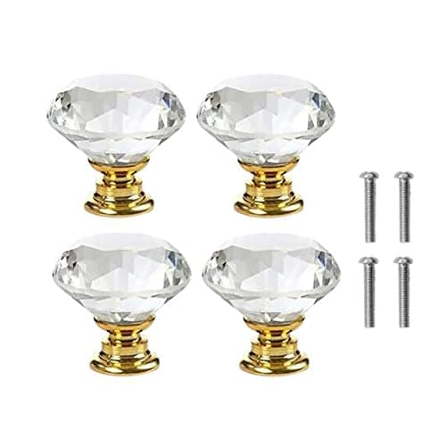 Image of Yesmin Crystal Door Knobs,4 Pcs 30MM Crystal Drawer Carbinet Door Handle Puller with Screws for Home Kitchen Office Drawer Cupboard Closet(Gold)