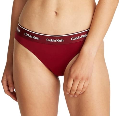 Image of Calvin Klein Women’s Bikini Bottoms with Logo Waistband, Red (Plum Glaze), S