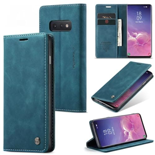 Image of Sojlecyu for Samsung Galaxy S10e Case PU Leather Wallet Cover Magnetic Flip Cover Card Holder Kickstand Shockproof Protective Phone Case for Samsung Galaxy S10e, Blue Green