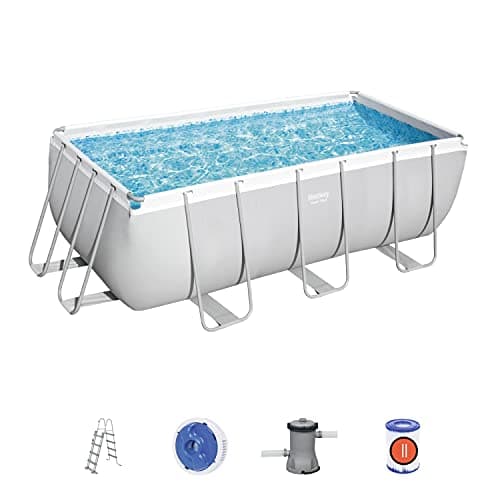Image of Bestway BW56456GB-21 Power Steel Above Ground Pool, with Pump and Ladder, Grey, 13.6 Ft