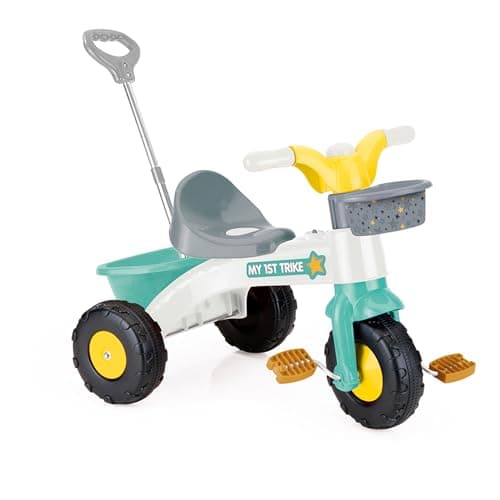 Image of Dolu My First Trike with Adjustable Parent Handle, Kids Ride On Trike, Pedal Operated Trike with Baskets for Toys - Ideal for Children Ages 36 Months and Up Green/White