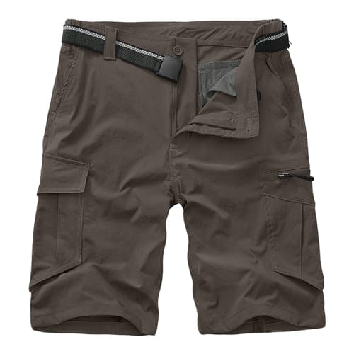 Image of Peysuck Men's Cargo Shorts Lightweight Quick Dry Work Shorts with 6 Pockets for Hiking Fishing Golf Summer Casual Outdoor with Belt Brown