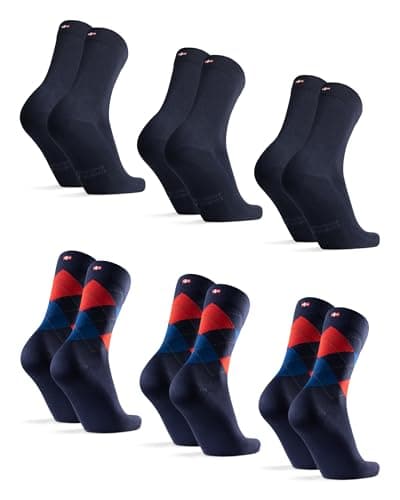 Image of DANISH ENDURANCE Bamboo Socks, Breathable Anti Sweat Socks, for Men & Women, Unisex, 6 Pack, Multicolor (3x Navy, 3x Argyle Red), 9-12