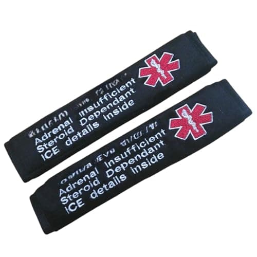 Image of Medical Alert Seatbelt Cover with Inside Pocket – Custom Embroidered Safety Strap Cover for Medical Conditions | In Case of Emergency (ICE) Info Holder | Soft, Comfortable & Easy to Attach (Pair)