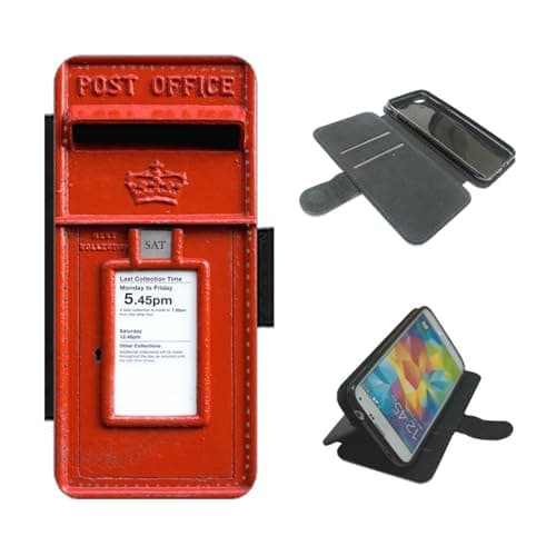 Image of Postbox phone case wallet For Apple iPhone/For Samsung Galaxy Silicone rubber holder flip case, PU leather back panel, card slots. Phone cover London red letter box