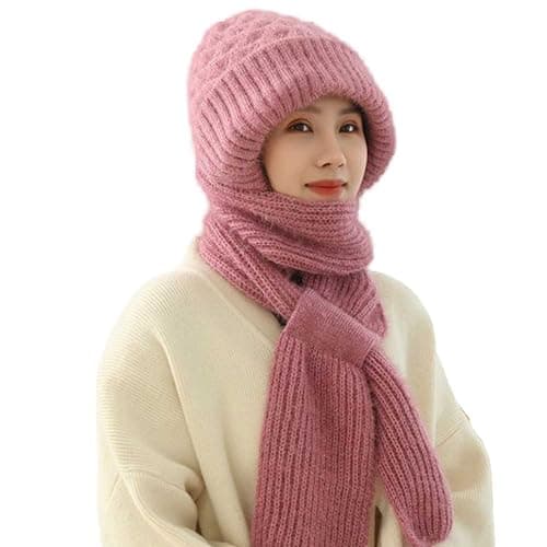 Image of Integrated Ear Protection Windproof Cap, Winter Warm Knitted Hat, Thickening Beanie Hat Scarf