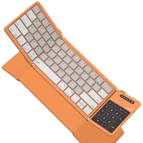 Image of Nillkin Foldable Bluetooth Keyboard Folding with Touchpad & Number Pad, Portable Wireless Full Size Travel Keyboard with Trackpad for PC Laptop iPad Tablets Smartphone, Silicone Leather Cover, Orange