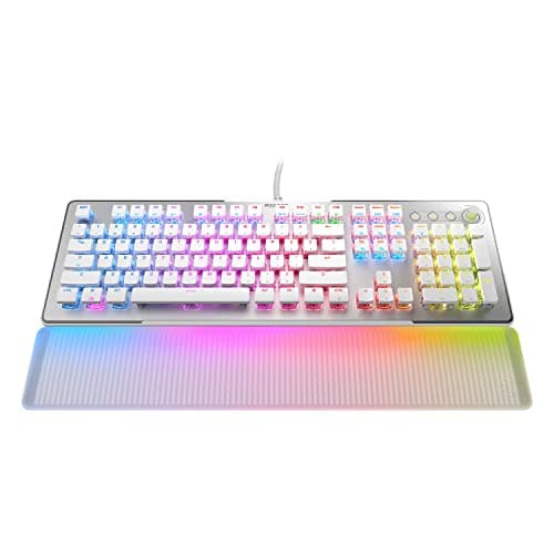 Image of Roccat Vulcan II Max – Optical-Mechanical PC Gaming Keyboard with Customizable RGB Illuminated Keys and Palm Rest, Titan Smooth Linear Switches, Aluminum Plate, 100M Keystroke Durability White