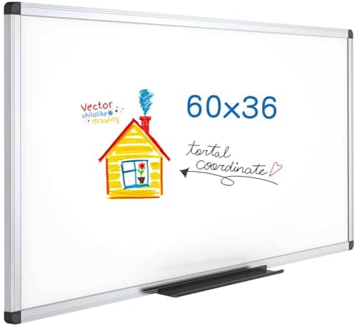 Image of VIZ-PRO Large Magnetic Whiteboard 150 x 90 cm, Dry Erase White Board with Pen Tray, Silver Aluminium Frame, Dry Wipe Writing Board for Office, Home & School