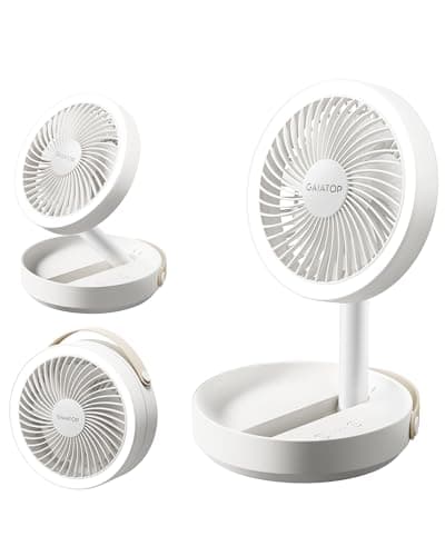 Image of gaiatop Foldable Small Desk Fan, 6000mAh Battery Portable Desktop Fan, with LED Night Light, USB Rechargeable, Bedroom Office Camping Travel Essentials, Summer Gifts for Women Men Teens, 6.8in White