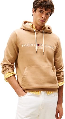 Image of Tommy Hilfiger Men’s Tommy Logo Hoodie, Beige (Timeless Camel), XXL