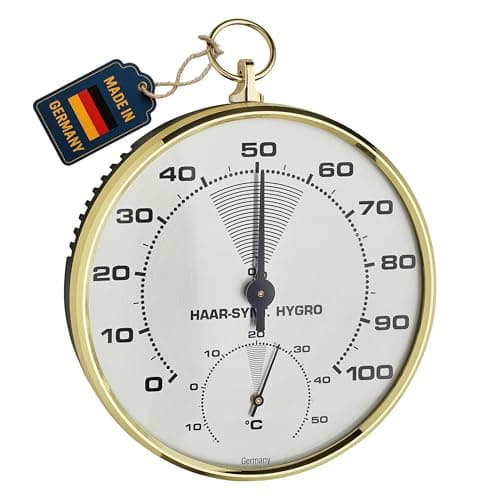 Image of TFA Dostmann Analogue Thermo-Hygrometer with Brass Ring Temperature Humidity Healthy Indoor Climate (L) 102 x (W) 35 x (H) 113 mm